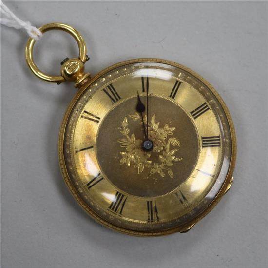 An 18ct gold fob watch with Roman dial.